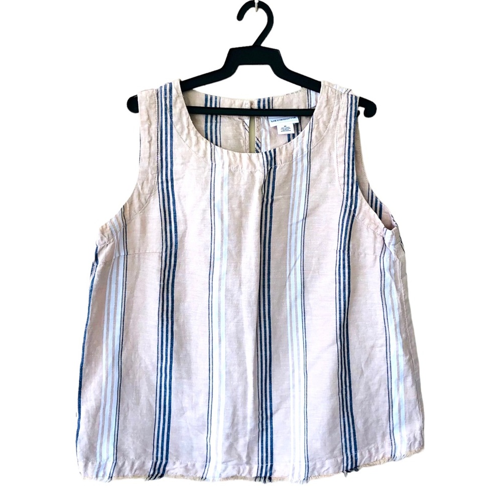 Liz Claiborne Classic Stripe Blue/Cream Crop Top Raw/Fringe Hem (M)